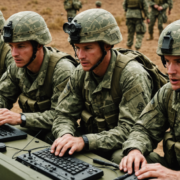 A military communication unit in action, showcasing soldiers using communication equipment in a training environment.