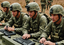 A military communication unit in action, showcasing soldiers using communication equipment in a training environment.