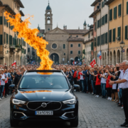 Olympic Flame crossing through Emilia, Italy, celebration of the upcoming 2026 Winter Olympics