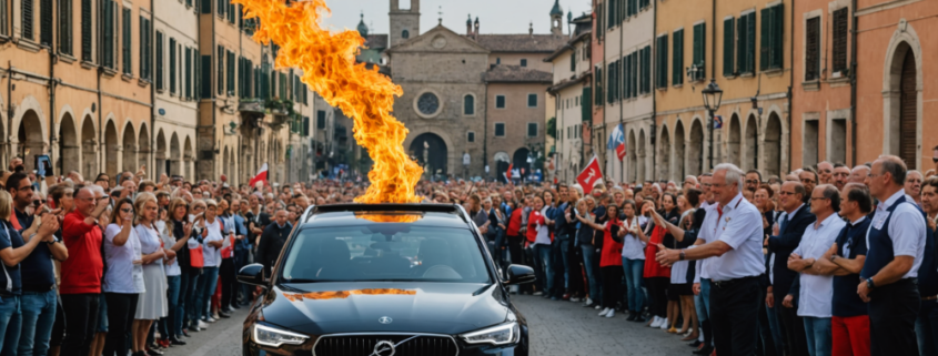 Olympic Flame crossing through Emilia, Italy, celebration of the upcoming 2026 Winter Olympics