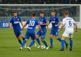 A live soccer match between Empoli and Modena in Serie B, with players on the field and a scoreboard showing 0-0.