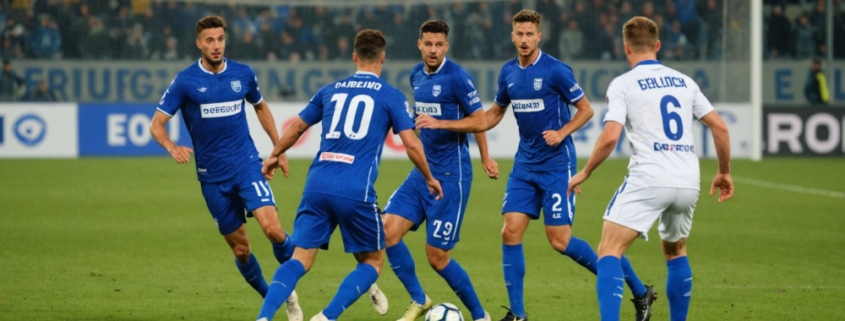 A live soccer match between Empoli and Modena in Serie B, with players on the field and a scoreboard showing 0-0.