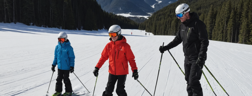 ski instructors starting practical lessons in winter sports