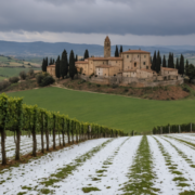 Weather conditions in Tuscany with snow and rain in January