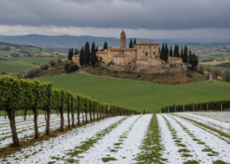 Weather conditions in Tuscany with snow and rain in January