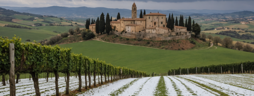 Weather conditions in Tuscany with snow and rain in January