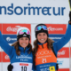 Elena Loliva celebrating her first FIS podium in skiing, winter sports, athletic achievement