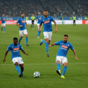 A football match between Napoli and Sassuolo, with players in action on the field.