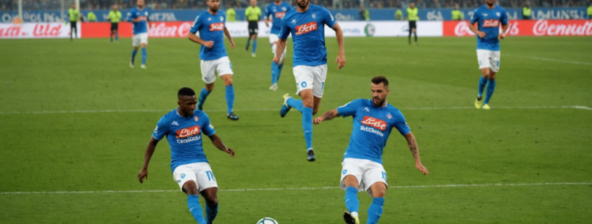 A football match between Napoli and Sassuolo, with players in action on the field.
