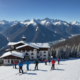 Winter ski resort in Abetone with skiers and beautiful snow-covered mountains