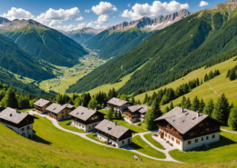 A beautiful mountain landscape in Abetone, Italy, showcasing winter sports activities and summer hiking trails, with coz