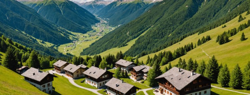 A beautiful mountain landscape in Abetone, Italy, showcasing winter sports activities and summer hiking trails, with coz