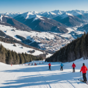 Snowy landscape in Abetone with ski slopes and people enjoying winter sports