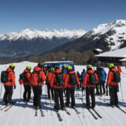 Emergency response on ski slopes in Abetone, Italy, with rescue teams and ski equipment.