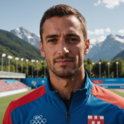 A portrait of Francis Ceccarelli, a Tuscan athlete preparing for the Milan-Cortina Olympics 2026.