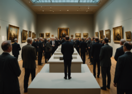 A mysterious event at a museum, with a sense of intrigue and suspense.