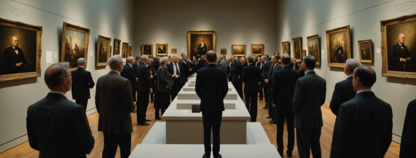 A mysterious event at a museum, with a sense of intrigue and suspense.