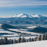 Snow landscape in Tuscany with Abetone and Amiata mountains covered in snow
