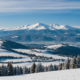 Snow landscape in Tuscany with Abetone and Amiata mountains covered in snow