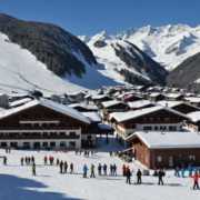 A ski resort with snowy slopes and rescue operations in progress, emphasizing safety measures and emergency response.