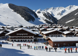 A ski resort with snowy slopes and rescue operations in progress, emphasizing safety measures and emergency response.